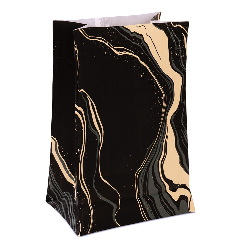 Torba papierowa klockowa 160x80x270mm Czarno Złoty Marmur