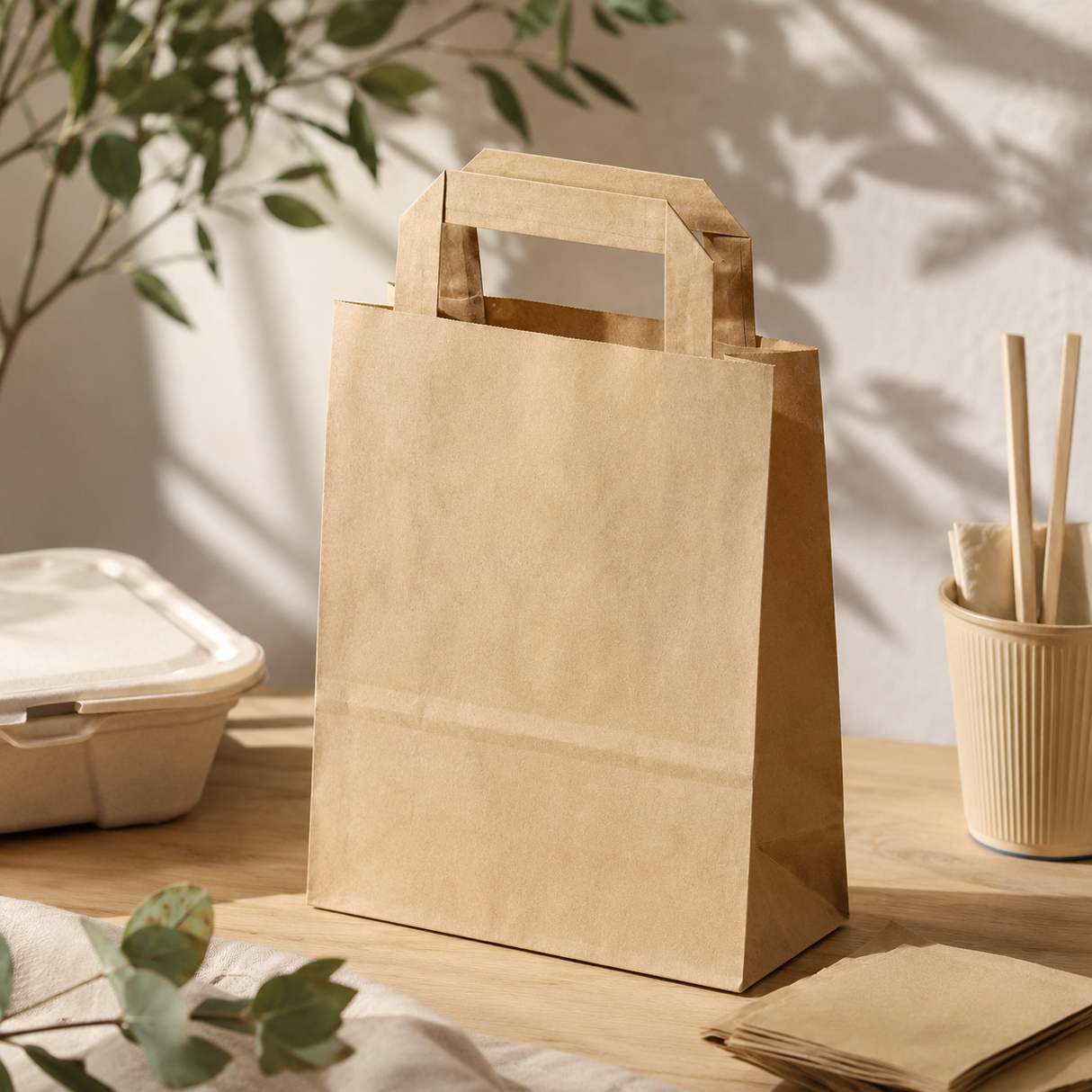 Torba Papierowa z Uchwytem Płaskim 180x80x230mm Brązowa