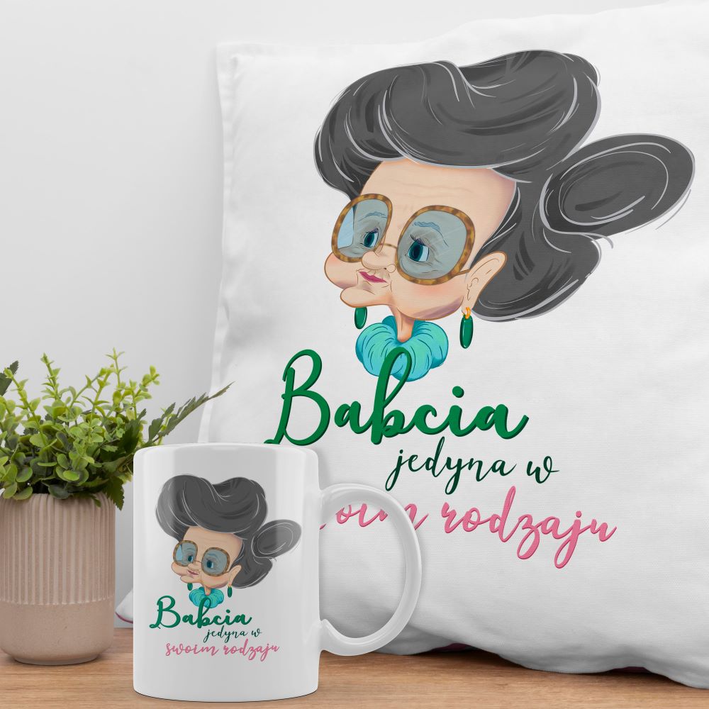 Zestaw Poduszka Kubek - Babcia jedyna w swoim rodzaju Prezent na Dzień Babci