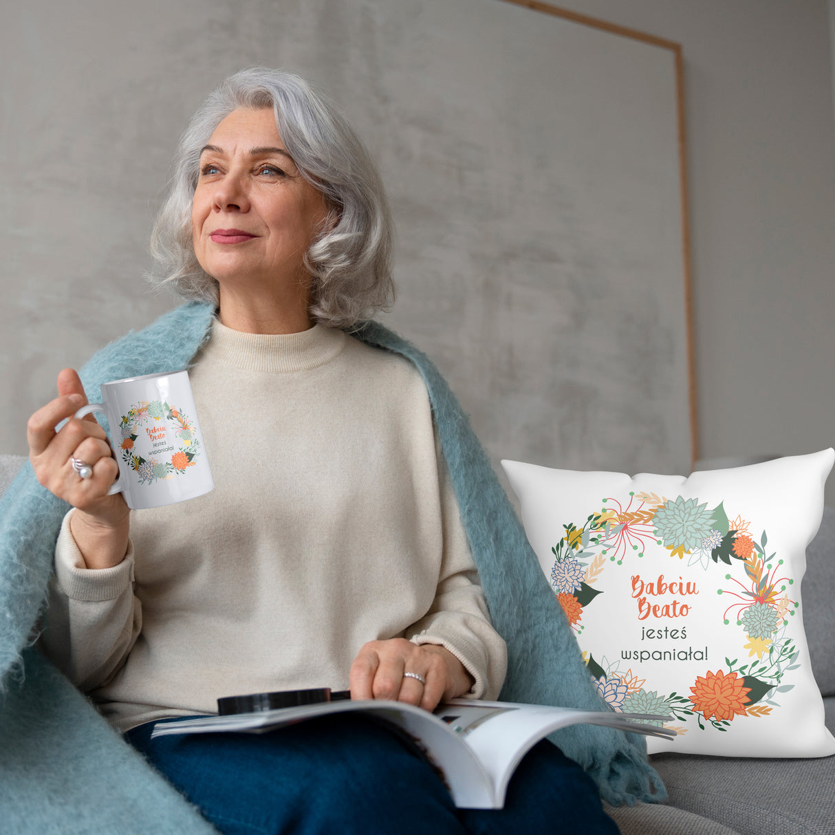 Zestaw personalizowany Torba Bawełniana,Kubek,Poduszka Babciu jesteś Wspaniała+Imię Prezent na Dzień Babci