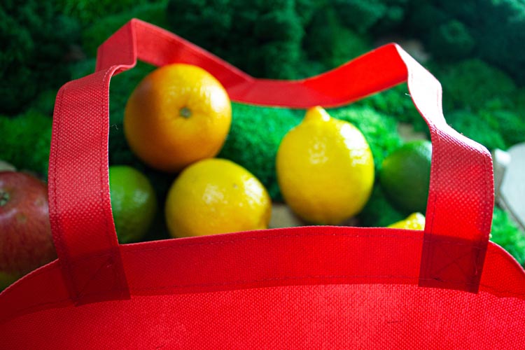 Torba polipropylenowa czerwona 360x420mm Uchwyt: 70cm