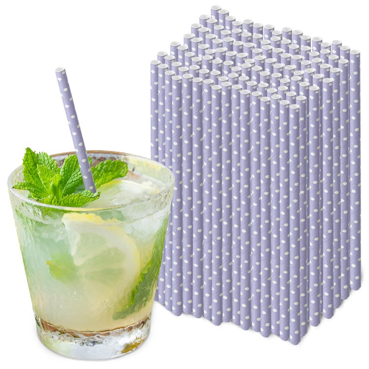 Słomki papierowe JASNOFIOLETOWE KROPKI 20cm ekologiczne 250szt