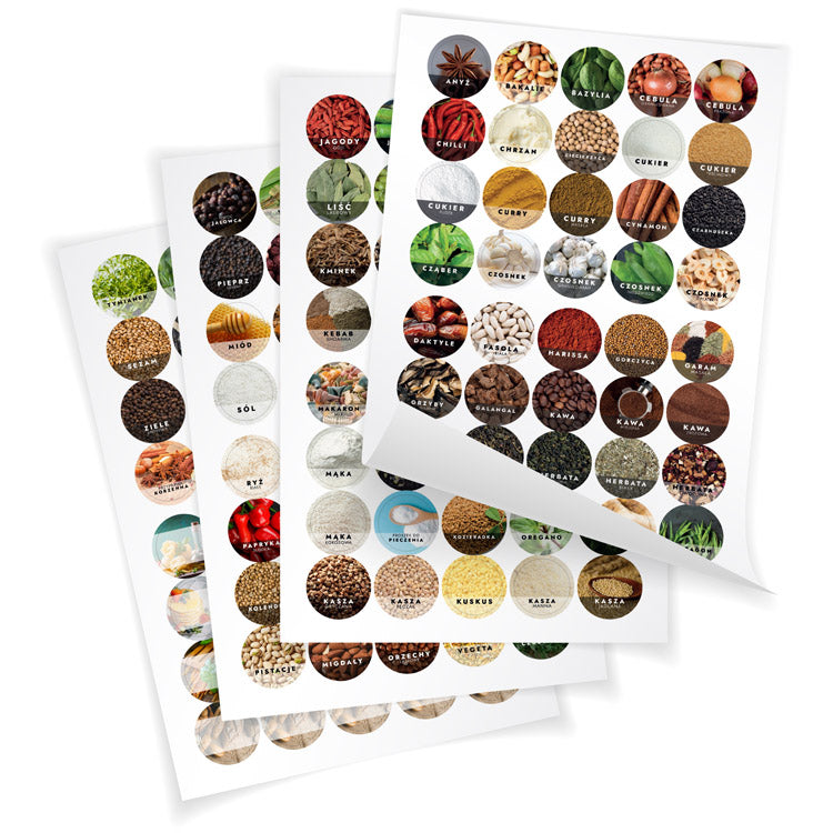 Naklejki na przyprawy KOLOROWE 160szt.