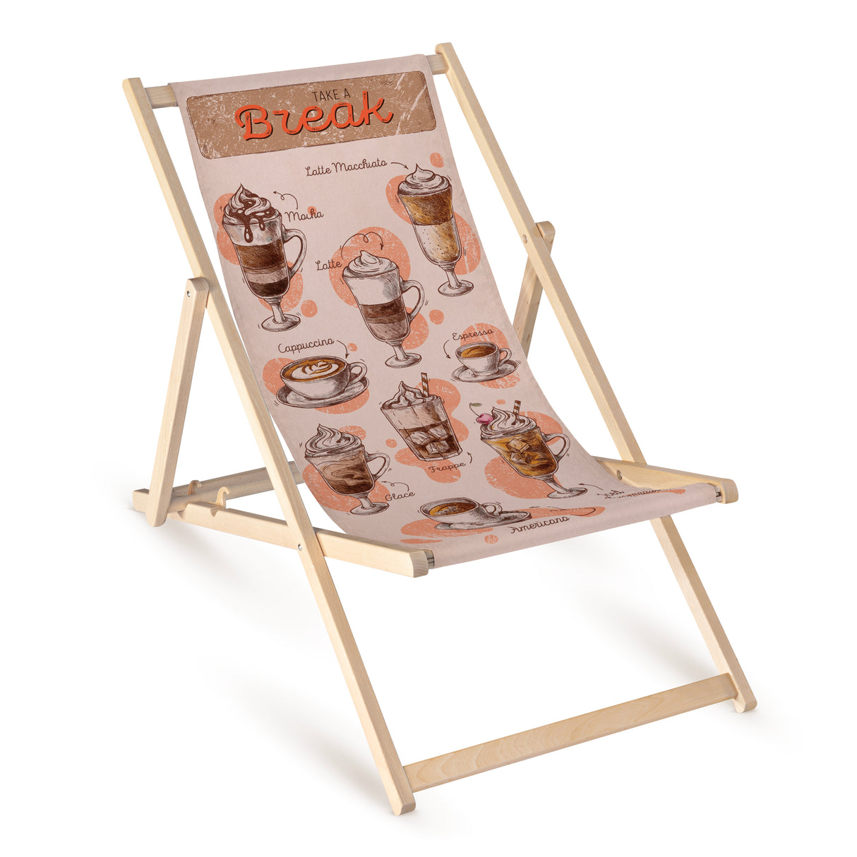 Leżak drewniany z nadrukiem COFFEE BREAK