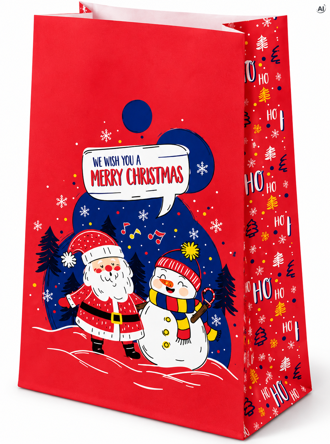 Torba papierowa świąteczna 160x80x270mm Mikołaj i Bałwan