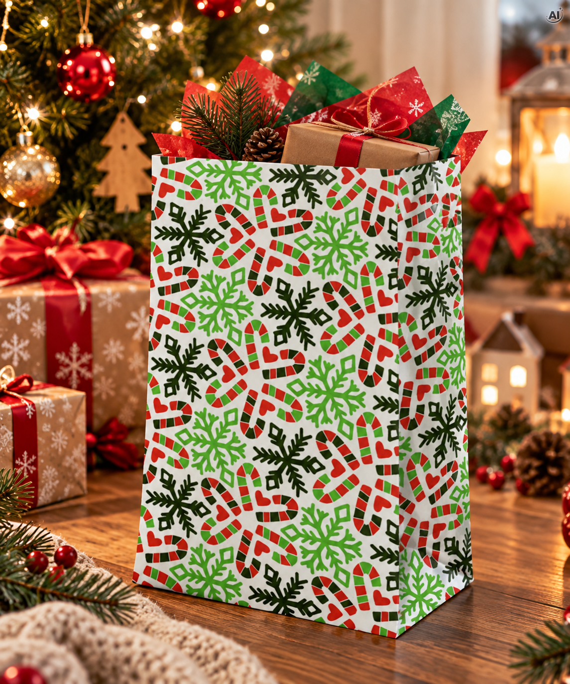 Torba papierowa świąteczna 160x80x270mm Laski Świąteczne