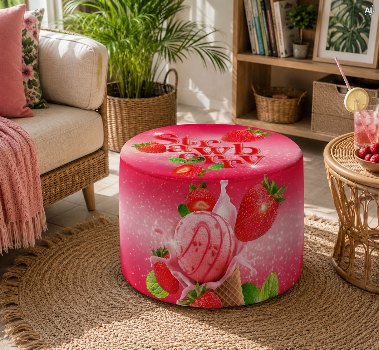 Pufa Okrągła Podnóżek Strawberry