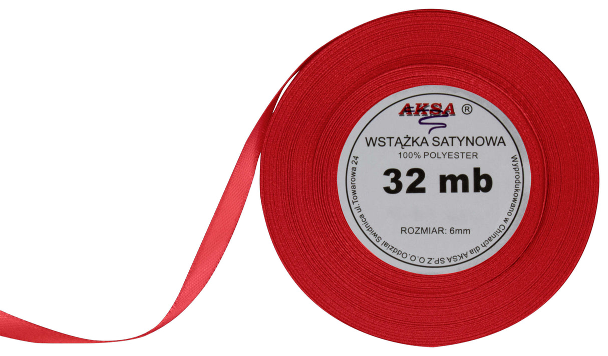 Tasiemka satynowa CZERWONA 6mm