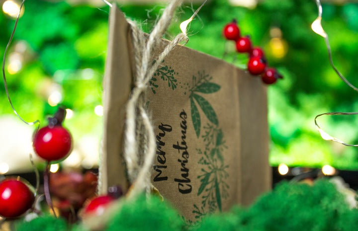 Torebki papierowe świąteczne 80x65x190mm Wieniec Merry Christmas 10szt.