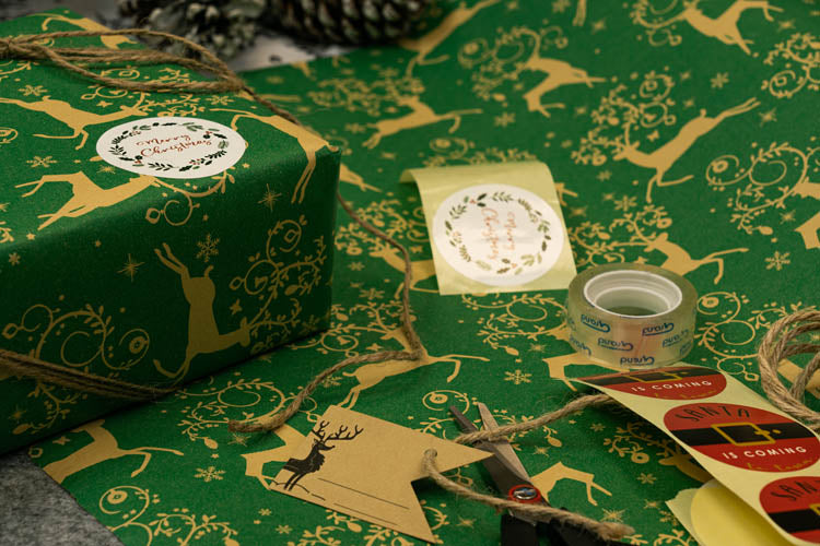 Papier prezentowy świąteczny zielony RENIFER