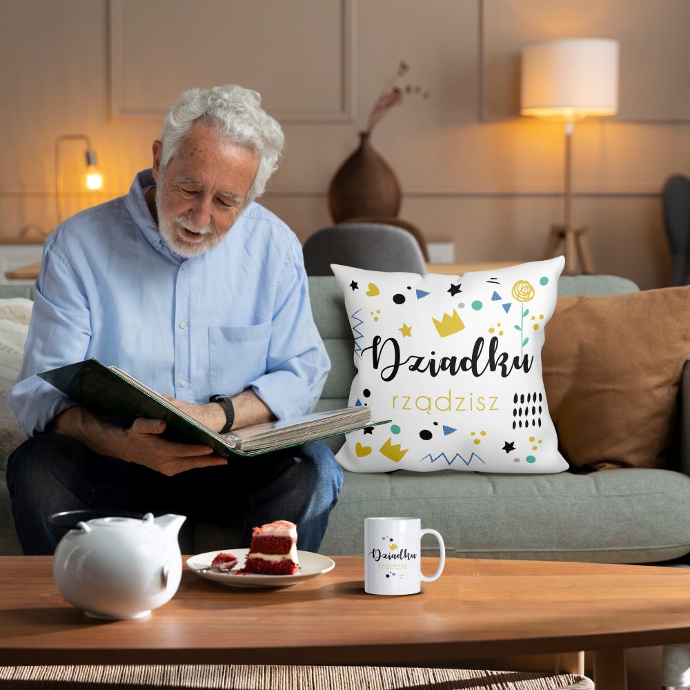 Zestaw Torba Bawełniana,Kubek,Poduszka Dziadku Rządzisz Prezent na Dzień Dziadka
