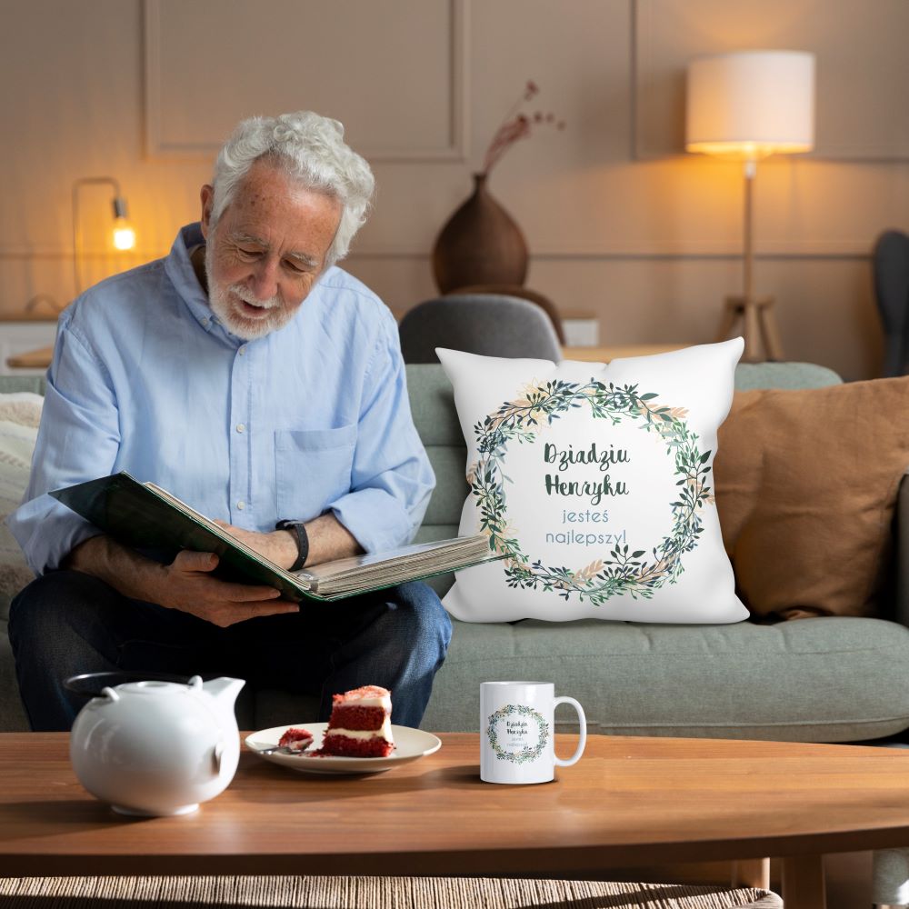 Zestaw personalizowany Torba Bawełniana,Kubek,Poduszka Dziadku jesteś Najlepszy+Imię Prezent na Dzień Dziadka