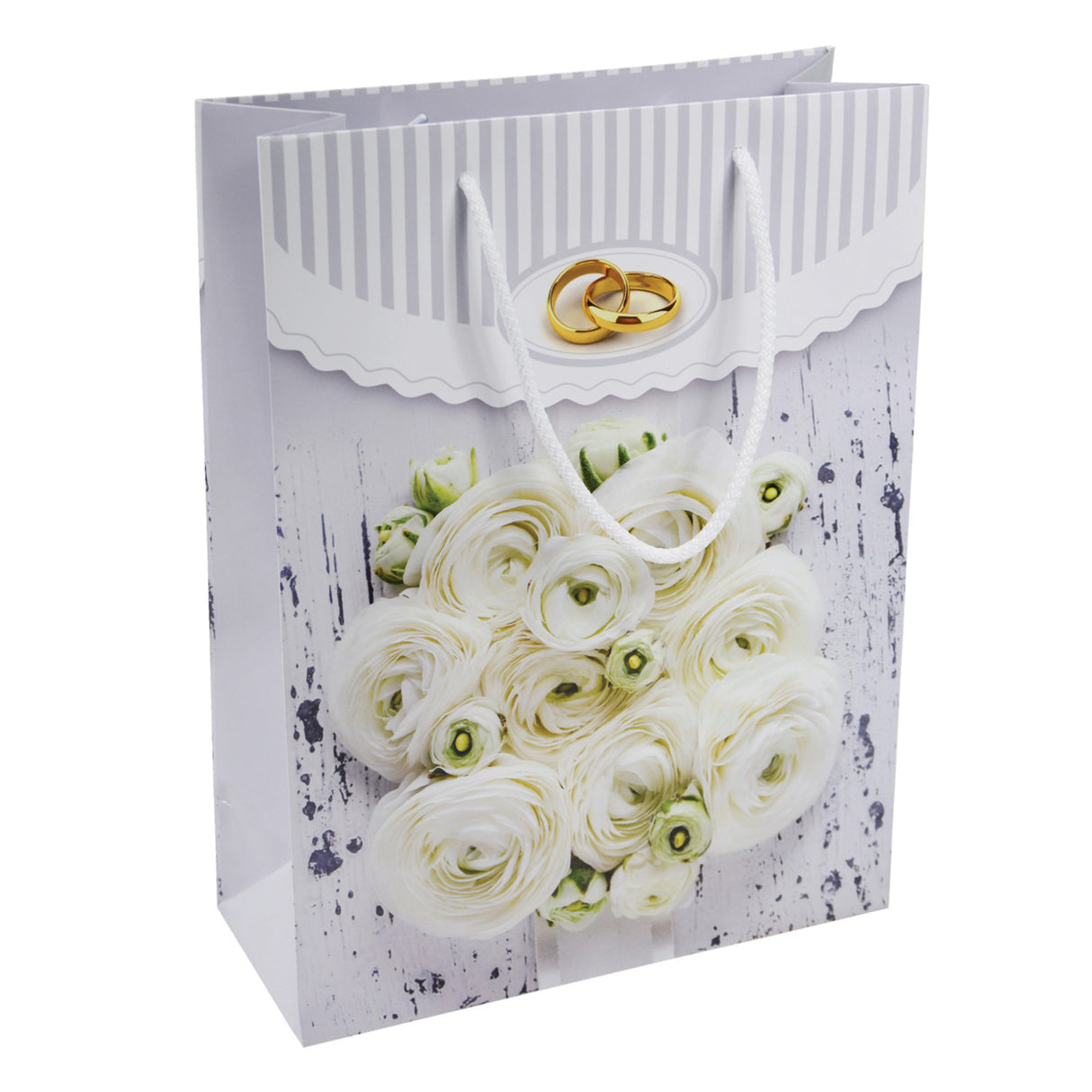 Torba laminowana z uchwytem sznurkowym 240x100x320mm Białe róże obrączki