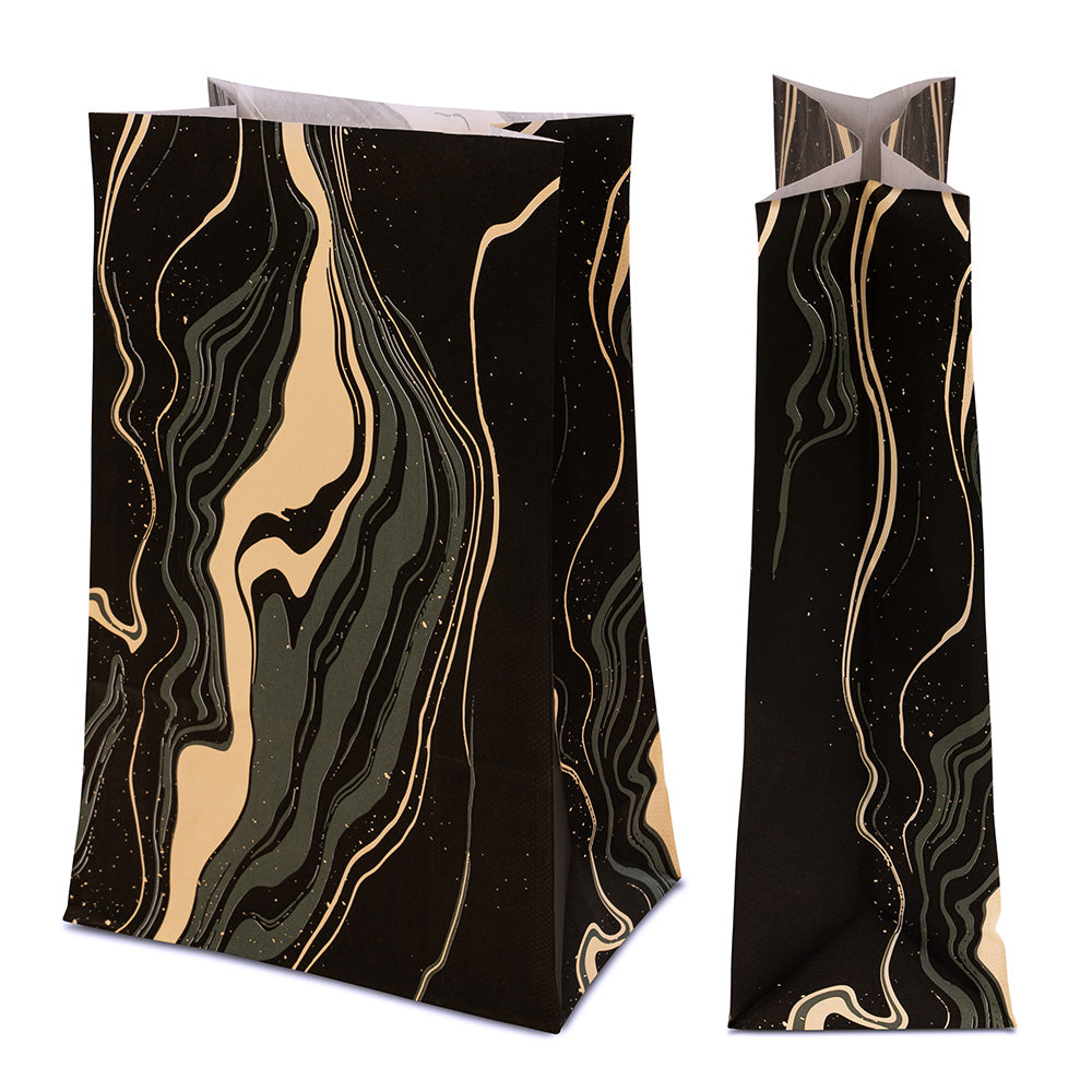 Torba papierowa klockowa 160x80x270mm Czarno Złoty Marmur