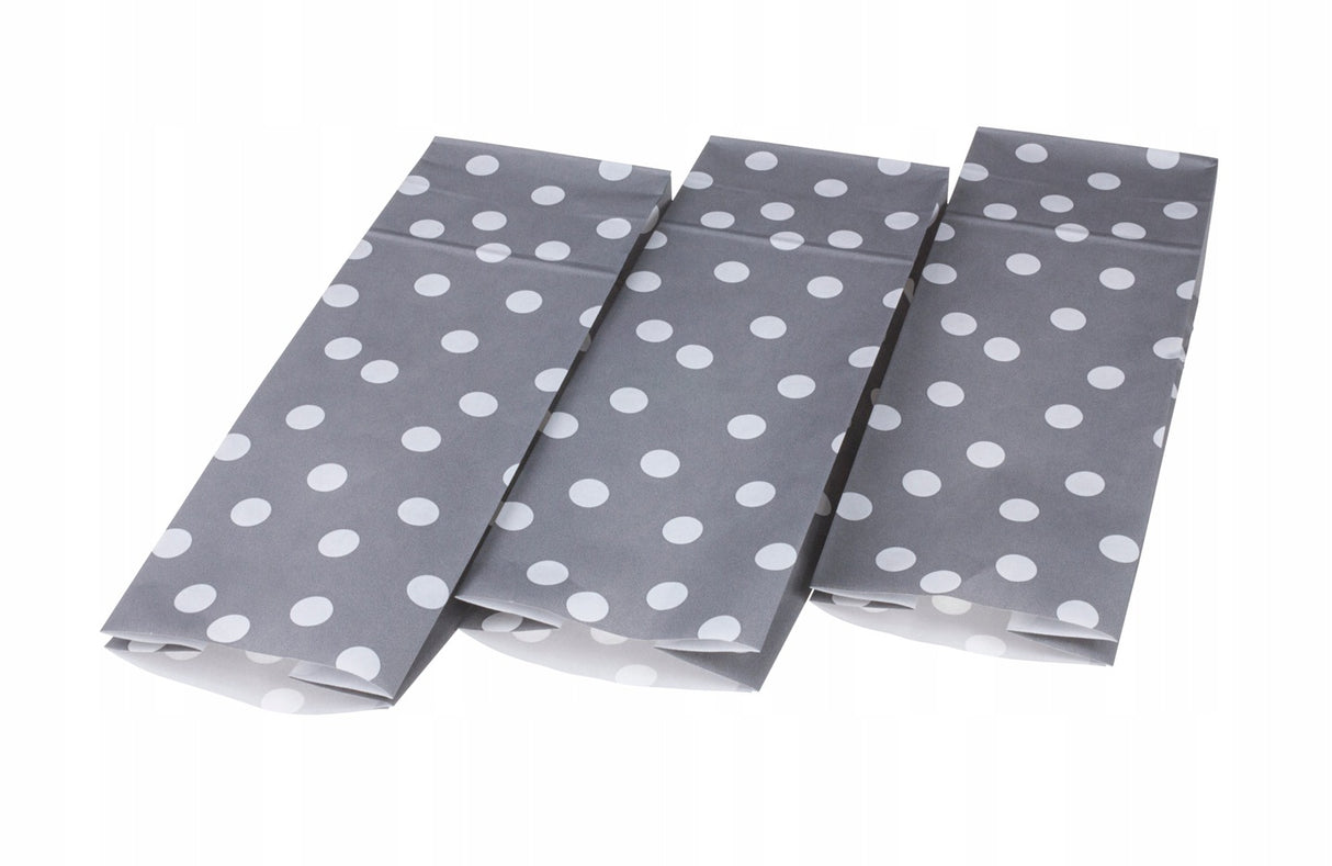 Torebki papierowe SZARE groszki 10x26x6,5 + naklejki THANK YOU