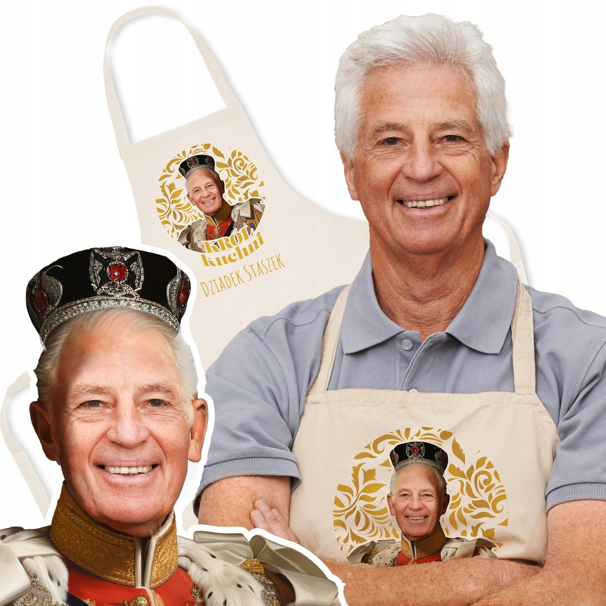 Fartuch Kuchenny personalizowany Karykatura Prezent na Dzień Dziadka Bawełniany
