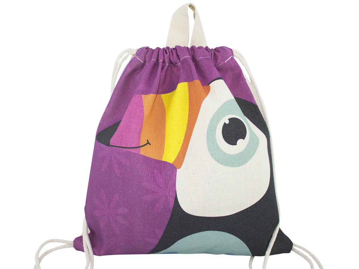 Plecak worek bawełniany z nadrukiem Tukan Fioletowy