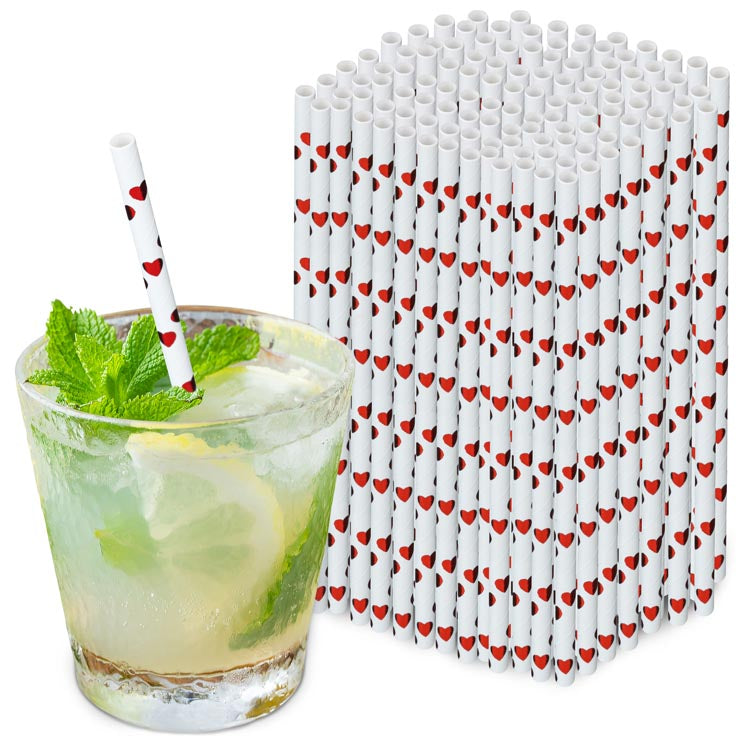 Słomki papierowe BŁYSZCZĄCE SERCA CZERWONE 20cm ekologiczne 250szt