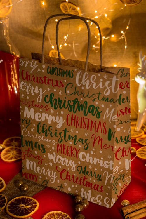 Torba papierowa świąteczna 180x80x220mm Merry Christmas
