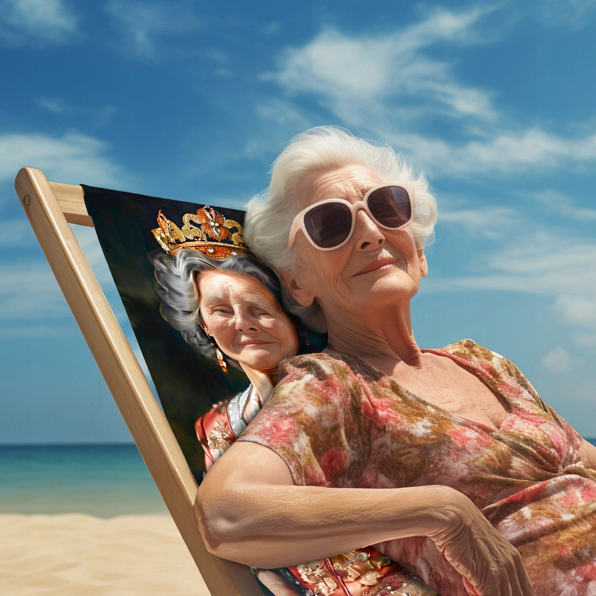 Leżak drewniany personalizowany ze zdjęciem Karykatura Prezent na Dzień Babci