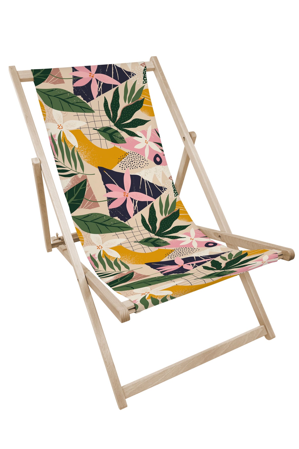 Leżak drewniany z nadrukiem FLORAL COLLAGE