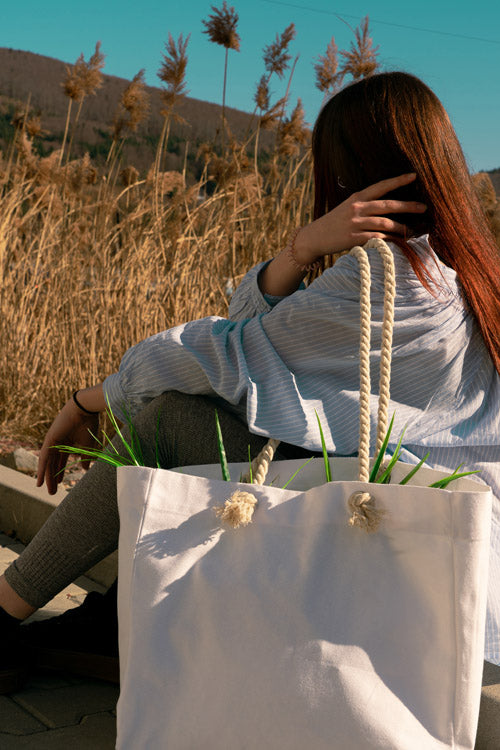 Torba bawełniana Biała 420x140x140x380mm Plażowa