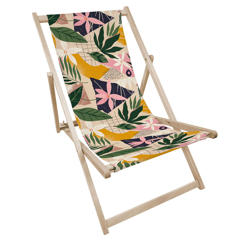 Leżak drewniany z nadrukiem FLORAL COLLAGE