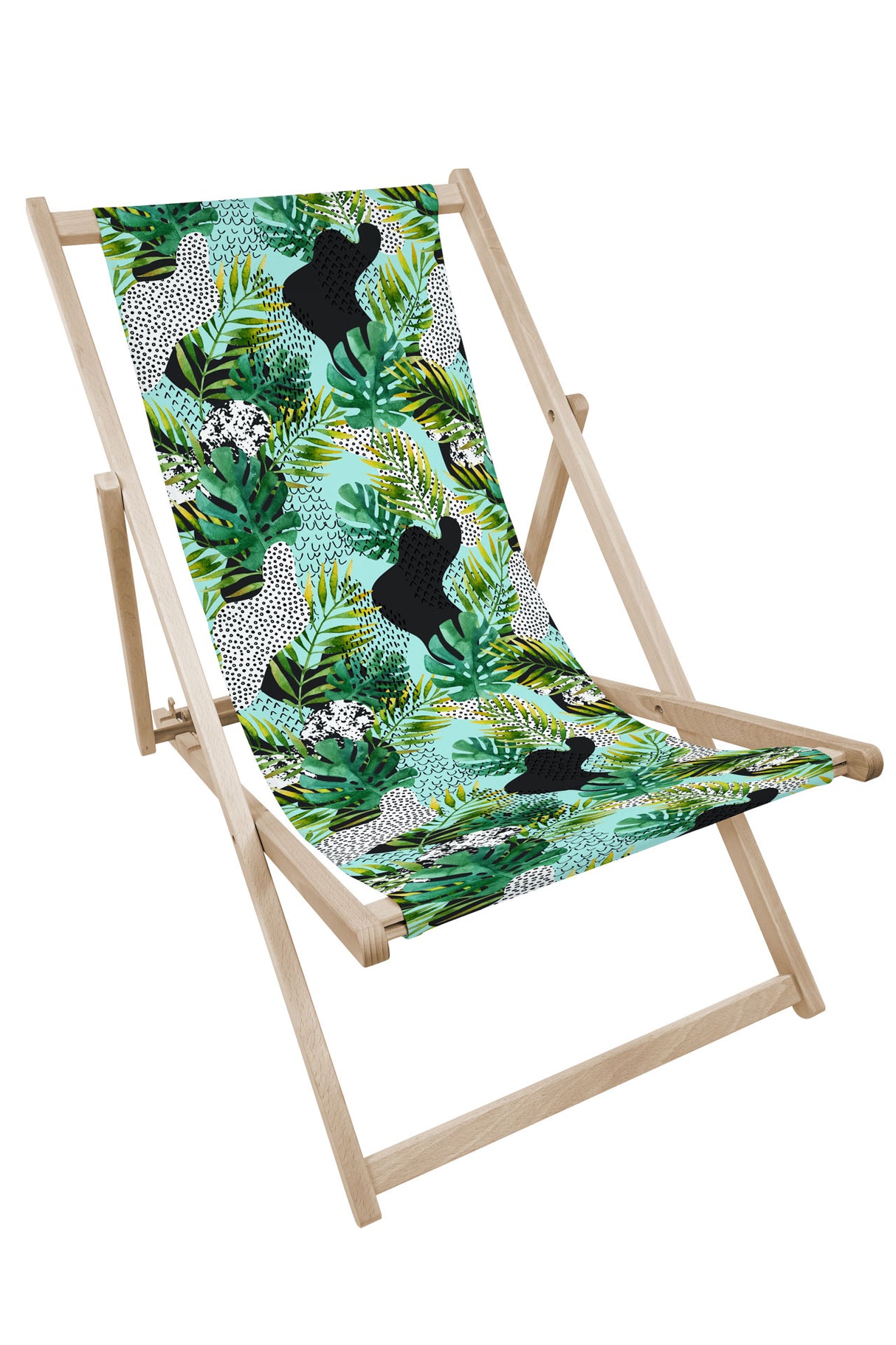 Leżak drewniany z nadrukiem GREEN LEAVES COLLAGE