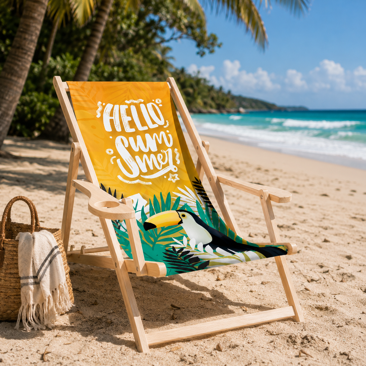 Leżak drewniany z podłokietnikiem HELLO SUMMER
