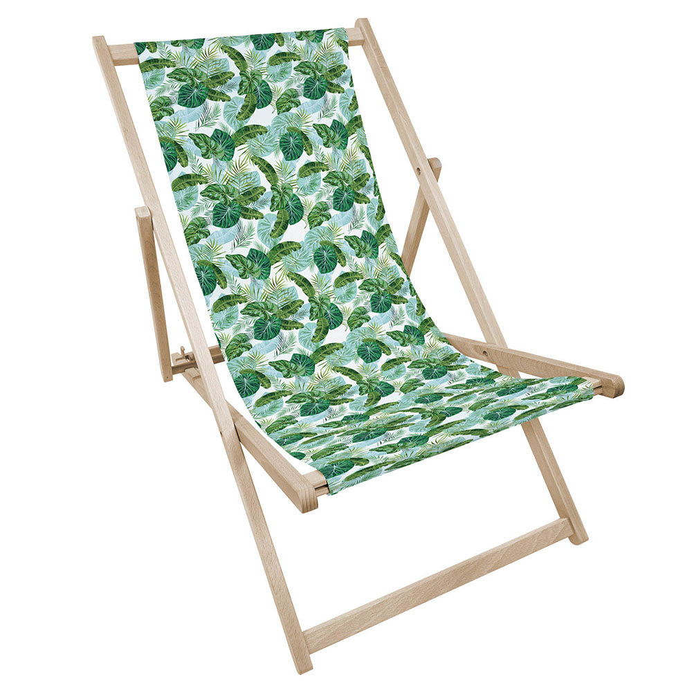 Leżak drewniany z nadrukiem JASNE LIŚCIE TROPIKALNE