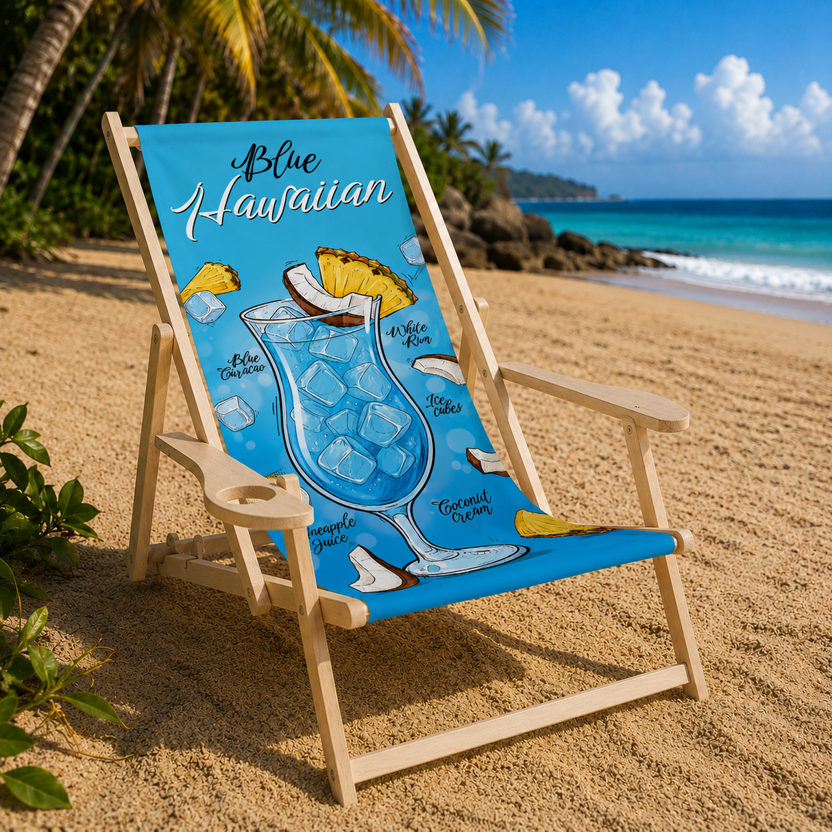 Leżak drewniany z podłokietnikiem BLUE HAWAIIAN