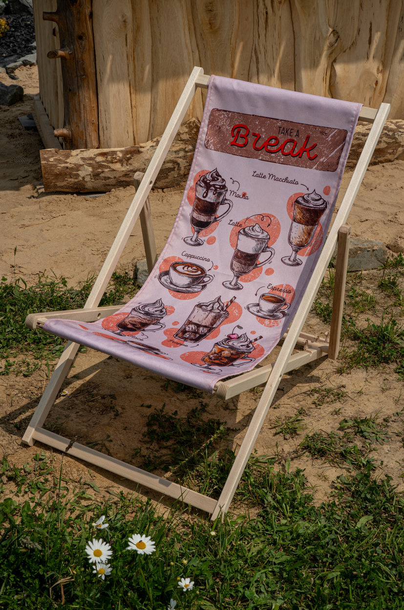Leżak drewniany z nadrukiem COFFEE BREAK