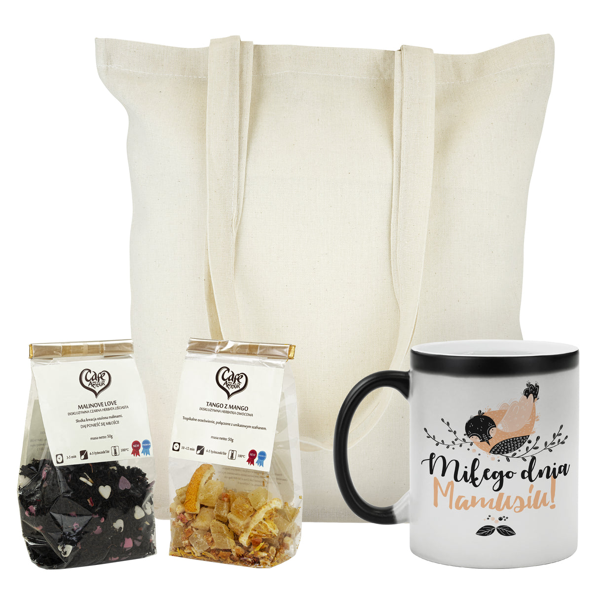 Zestaw prezentowy na Dzień Matki - kubek torba herbata