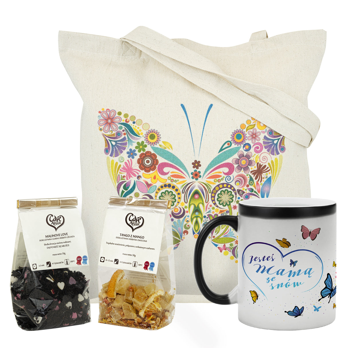 Zestaw prezentowy na Dzień Matki - kubek torba herbata