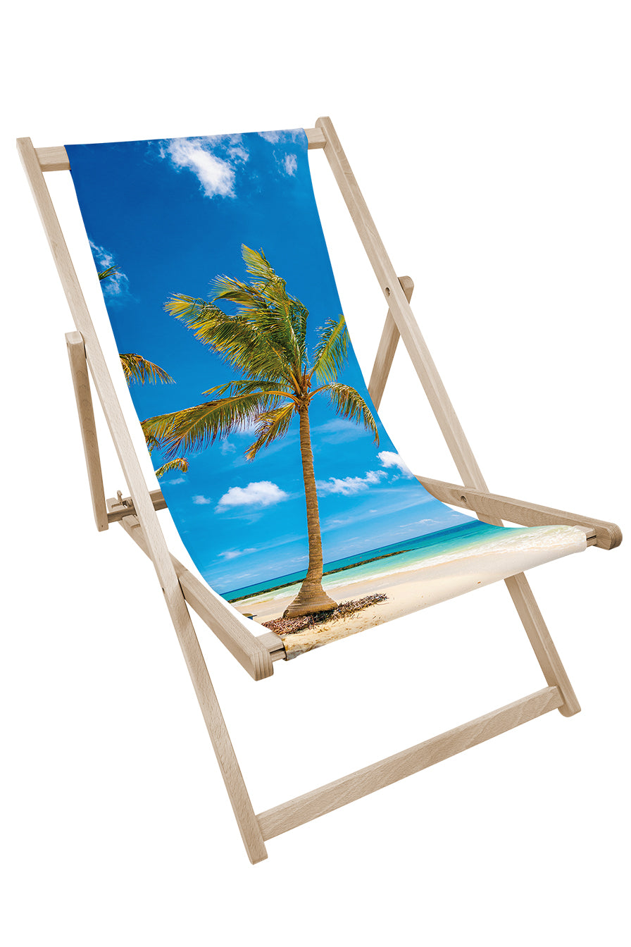 Leżak drewniany z nadrukiem PALMA NA PLAŻY