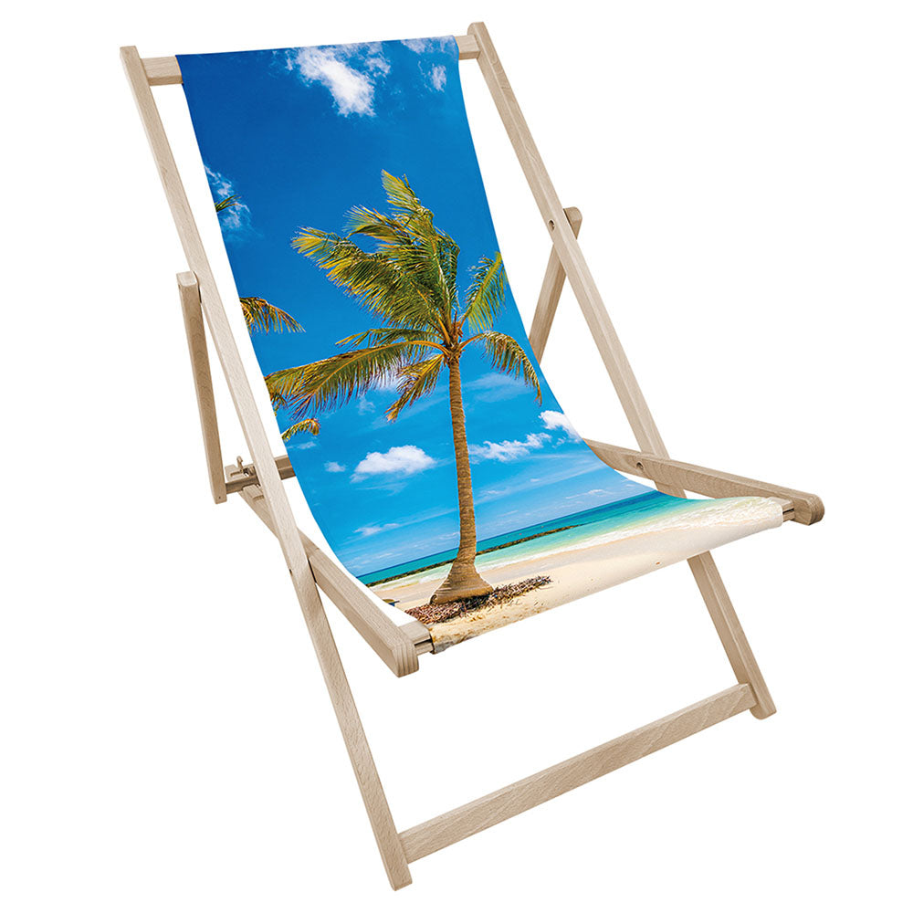 Leżak drewniany z nadrukiem PALMA NA PLAŻY