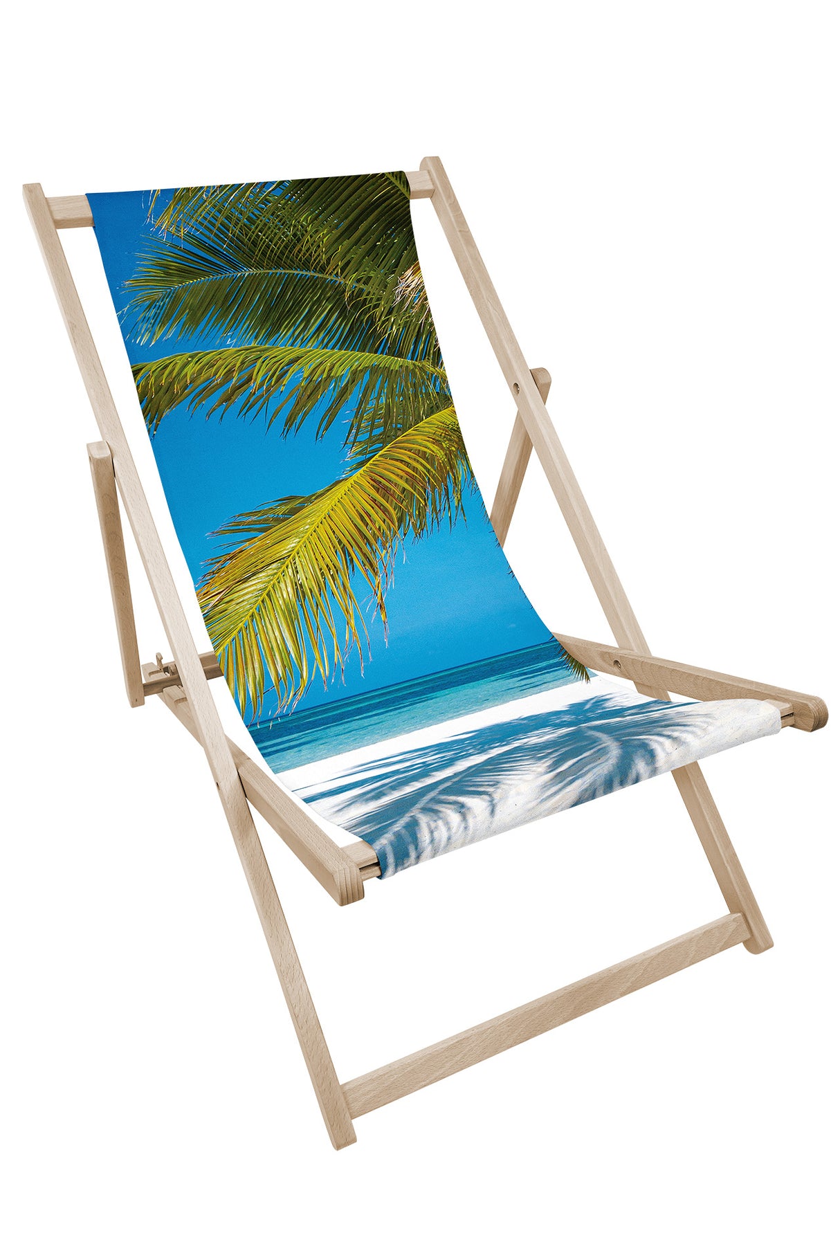 Leżak drewniany z nadrukiem PALMA NA PLAŻY LIŚCIE