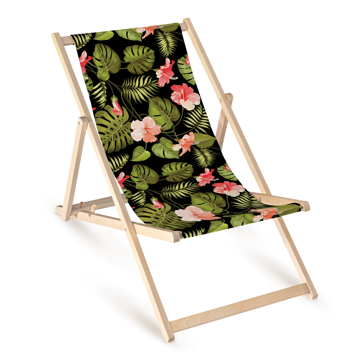 Leżak drewniany z nadrukiem RED FLOWERS