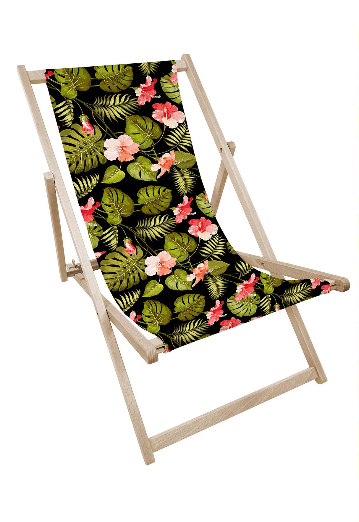 Leżak drewniany z nadrukiem RED FLOWERS
