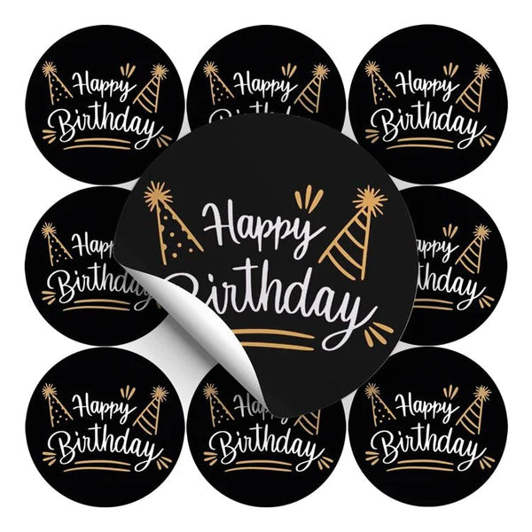 Naklejki HAPPY BIRTHDAY czarna ozdobna 10szt.