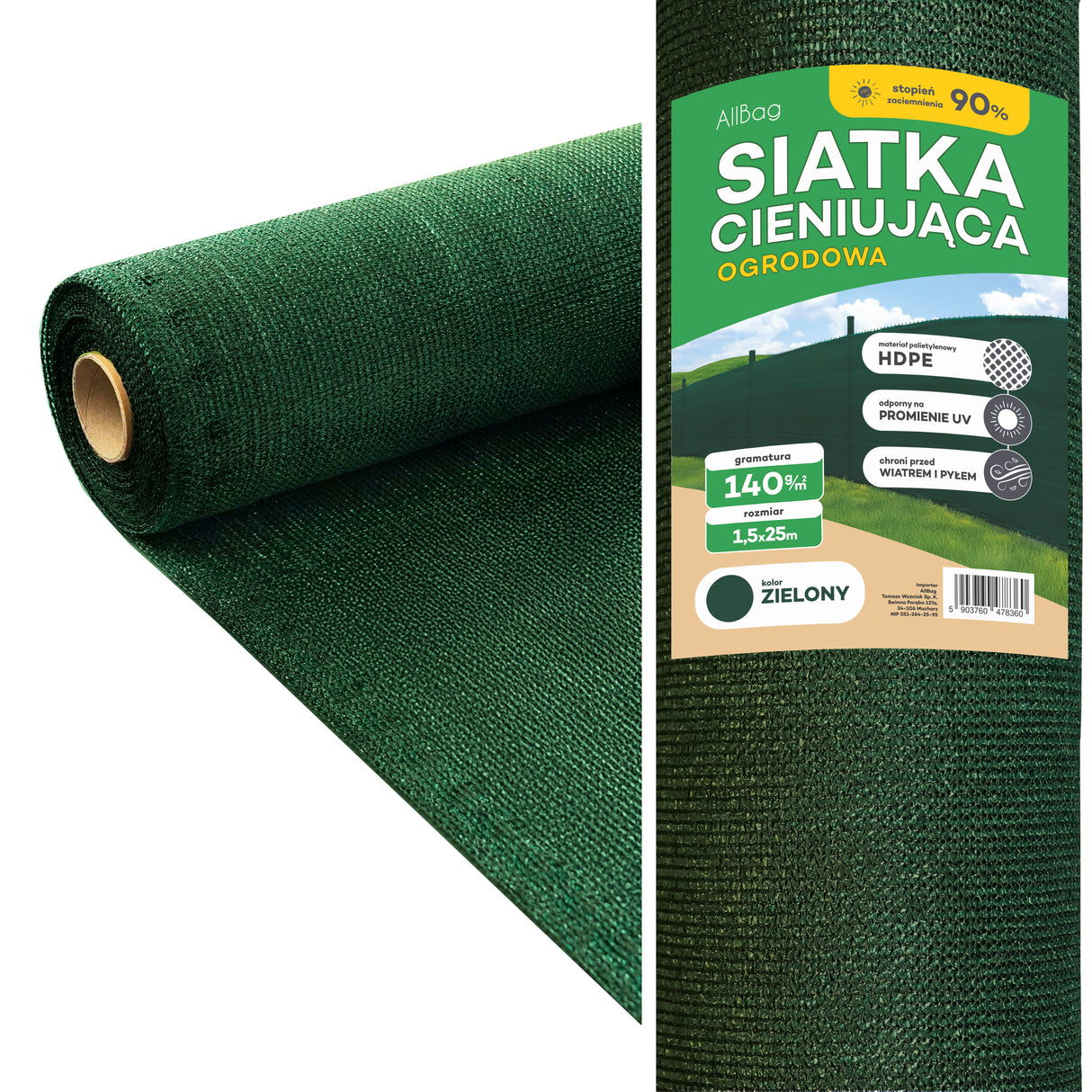 Zielona siatka maskująca na ogrodzenie 25 m UV 140g