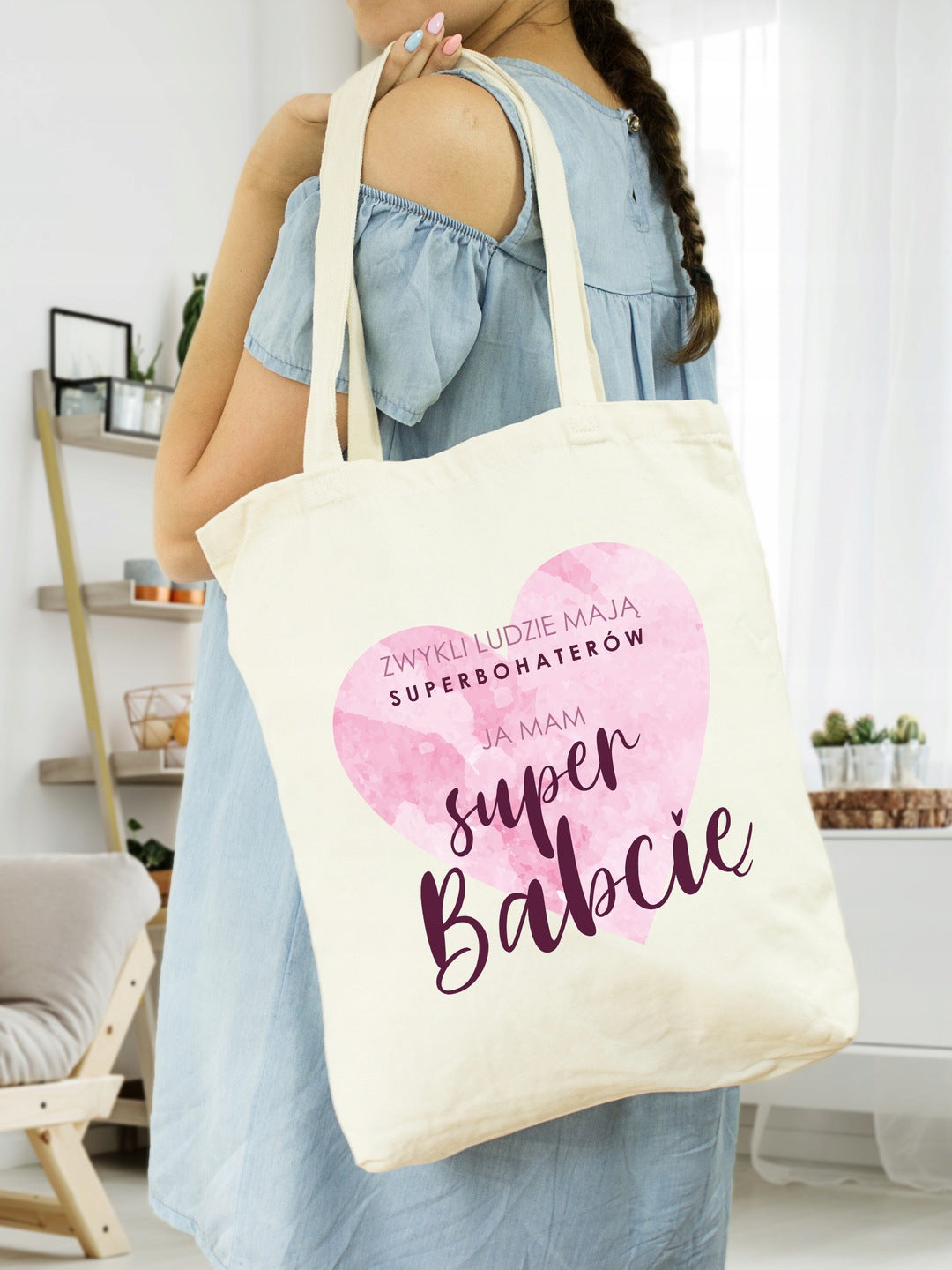 Torba Bawełniana Mam Super Babcię Prezent na dzień babci Ecru