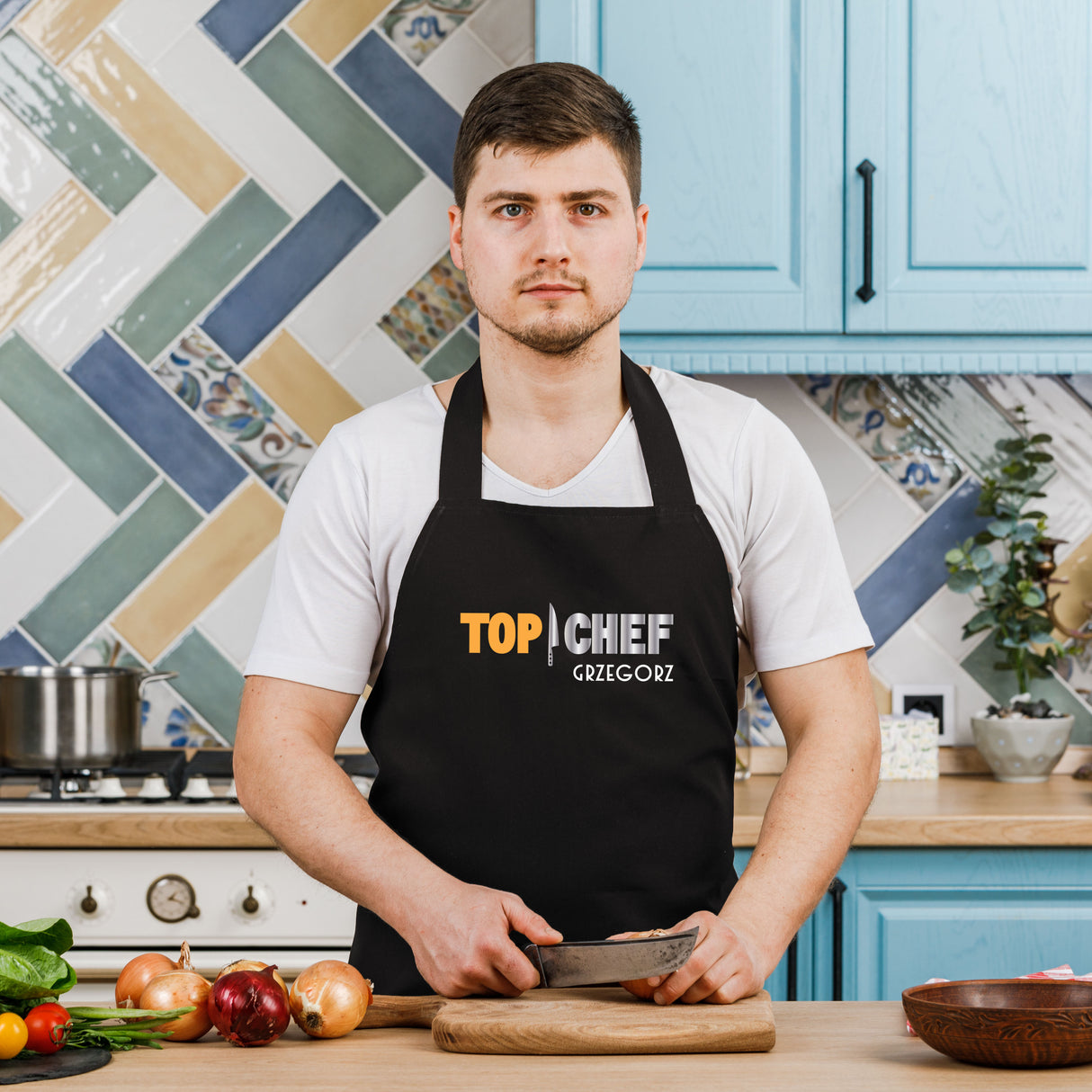 Fartuch kuchenny bawełniany TOP CHEF + IMIĘ