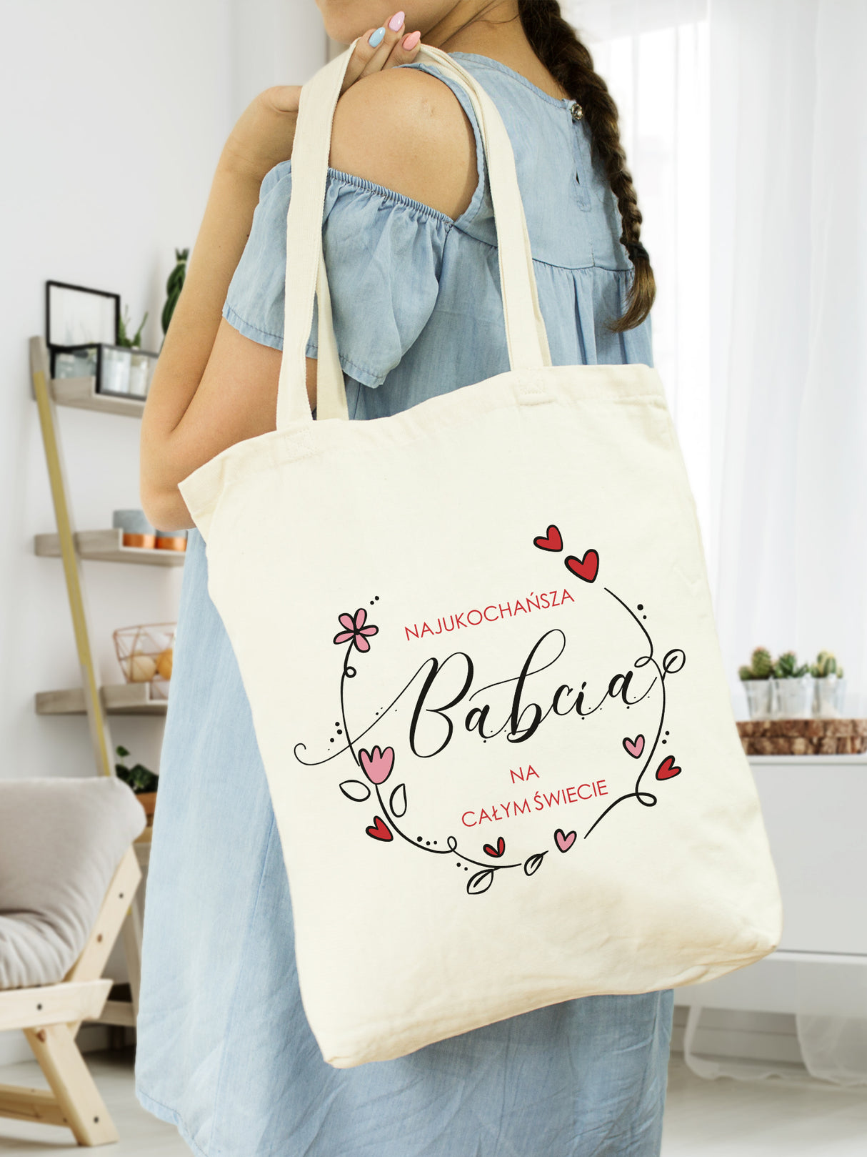 Torba Bawełniana Najukochańsza Babcia na całym świecie Prezent na dzień babci Ecru