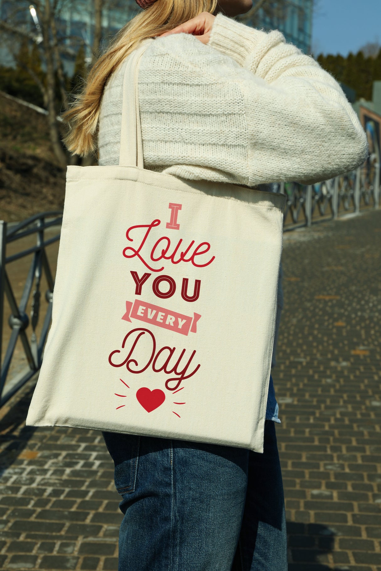 Torba bawełniana ecru I LOVE YOU EVERY DAY