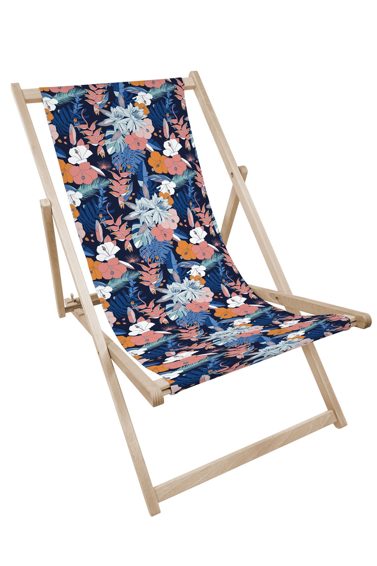 Leżak drewniany z nadrukiem TROPIKALNY GRANATOWO RÓŻOWY