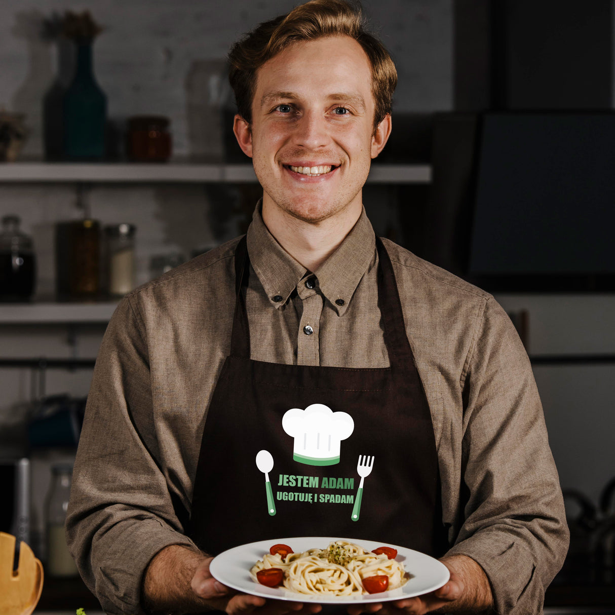 Fartuch kuchenny bawełniany UGOTUJE I SPADAM+ IMIĘ