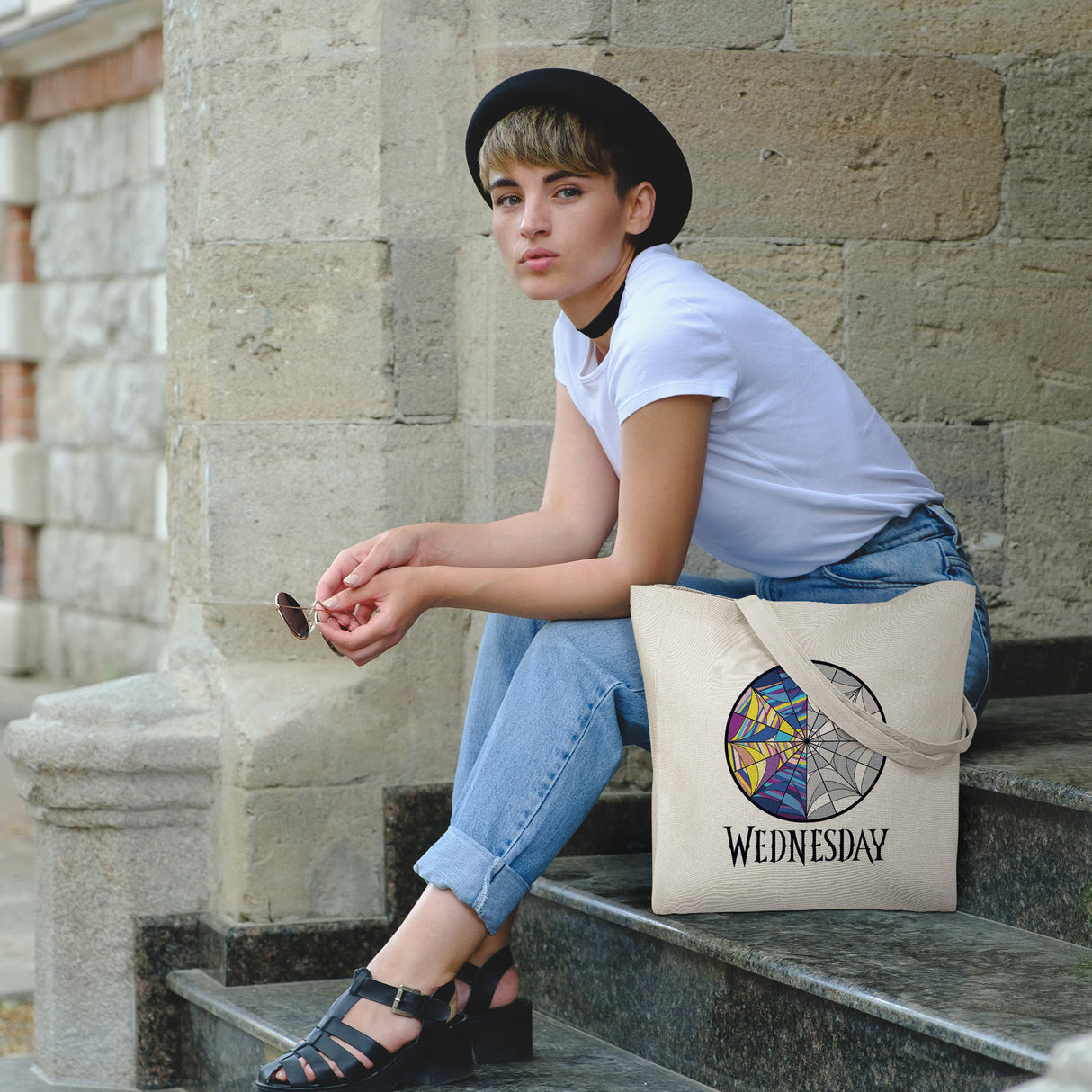 Torba bawełniana WEDNESDAY ADDAMS PAJĘCZYNA ECRU
