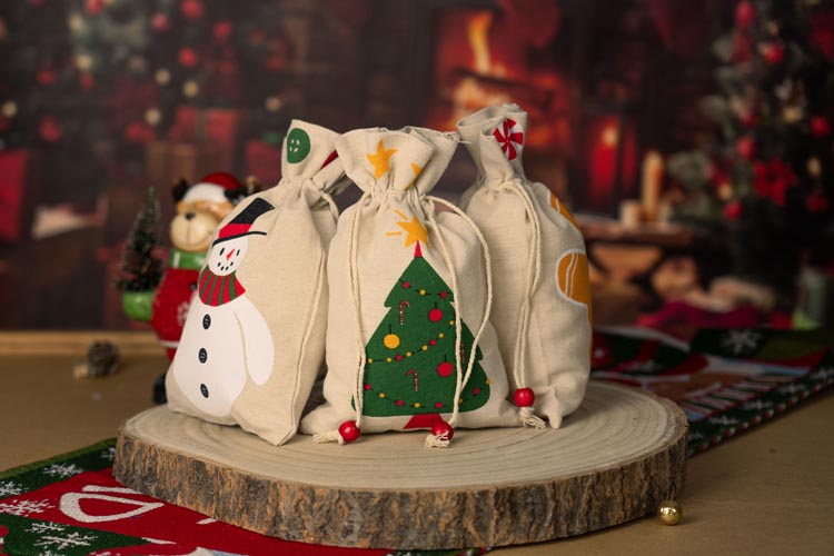 Woreczki bawełniane 140x225mm z motywem świątecznym