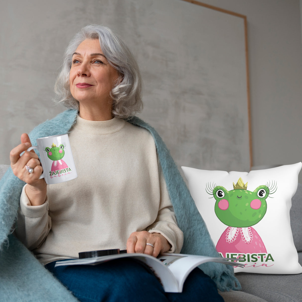 Zestaw Torba Bawełniana,Kubek,Poduszka Żajebista Babcia Prezent na Dzień Babci